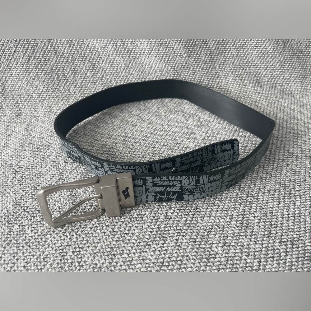 Tony Hawk Black and SilverBonded Leather Belt with Embossed Design